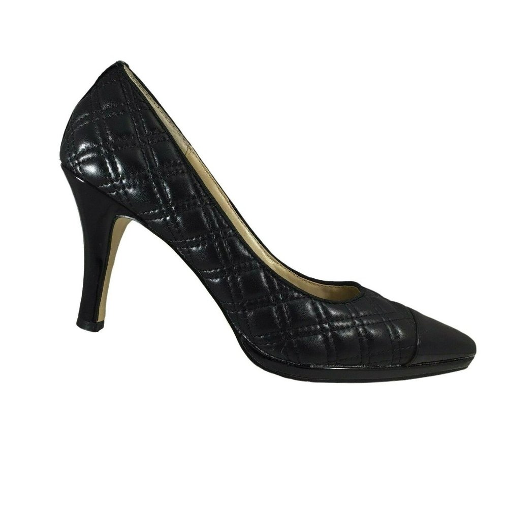 Adrienne Vittadini Jantine High Heel Shoes Womens 9 M Black Quilted Fine Leather